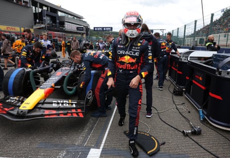 Red Bull's Max Verstappen (centre) is pictured on the grid before the Belgian Grand Prix.