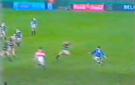 Screenshot of a young Johnny Sexton kicking the winning drop-goal in the 2002 Leinster Schools Senior Cup final at Lansdowne Road