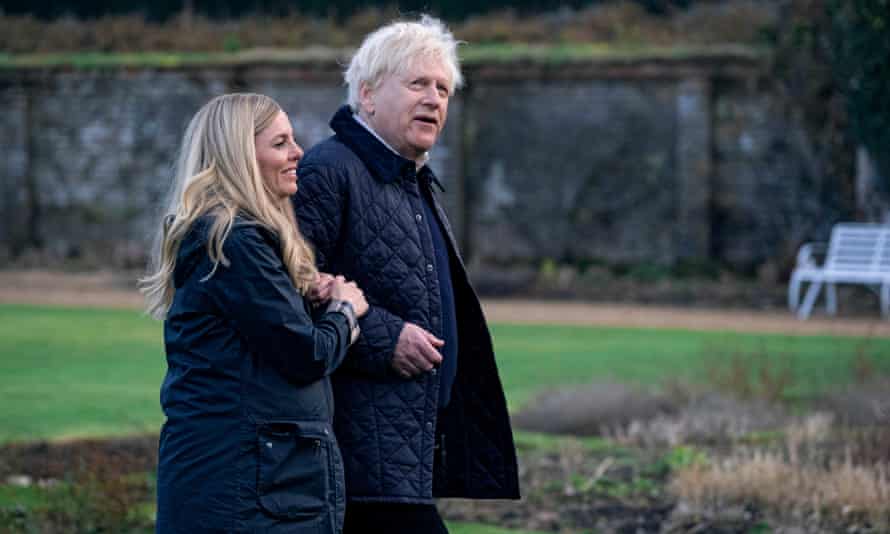 Ophelia Lovibond as Carrie Johnson and Kenneth Branagh as prime minister Boris Johnson in This England.