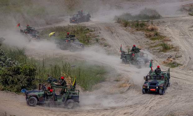 Taiwanese military personnel take part in a military exercise simulating a Chinese invasion. 