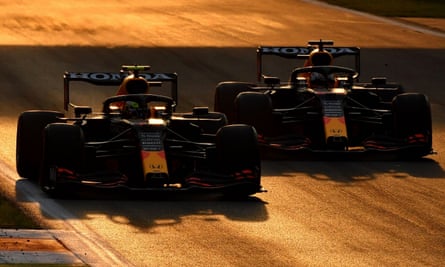 Red Bull’s Sergio Pérez and Max Verstappen during sprint qualifying at Monza