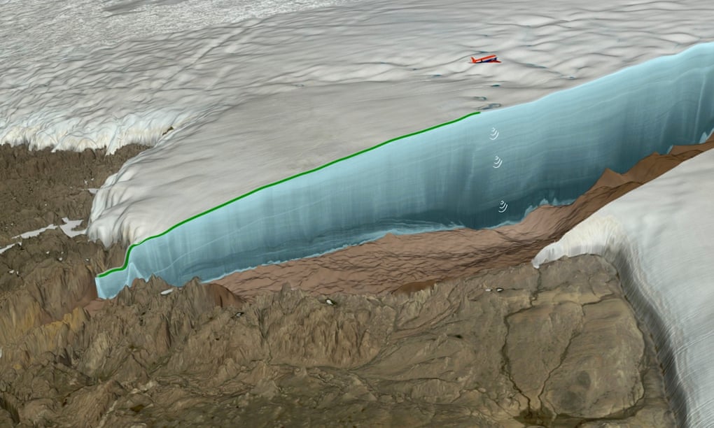 An illustration of the ice-filled crater discovered in Greenland.