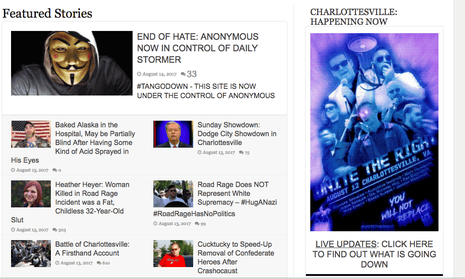 A screenshot of the homepage of the Daily Stormer carrying the ‘end of hate’ message