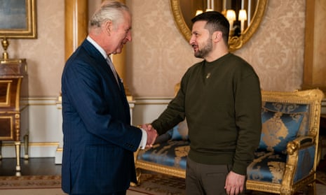 King Charles III holds an audience with Ukrainian President Volodymyr Zelenskiy at Buckingham Palace, London, during his first visit to the UK since the Russian invasion of Ukraine.