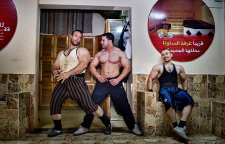 Bodybuilders in Gaza strike a pose.