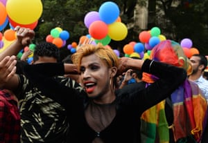 Indian members and supporters of the lesbian, gay, bisexual, transgender (LGBT) community take part in a pride parade in New Delhi