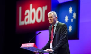 The shadow environment minister, Tony Burke, delivers his speech at Labor’s national conference on Sunday.