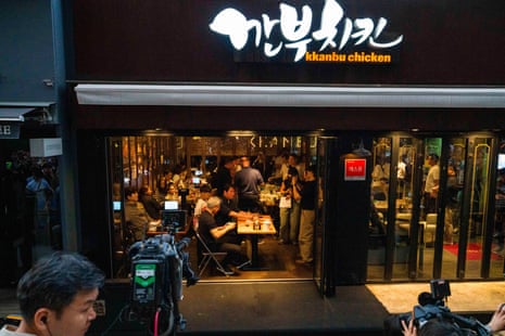 Nvidia founder and CEO Jensen Huang dining with SK Group chairman Chey Tae-Won at Kkanbu Chicken, during Huang's visit to Seoul.