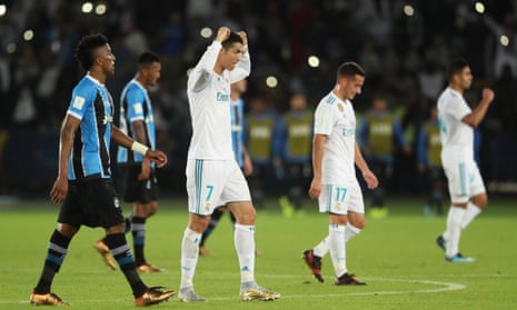Cristiano Ronaldo of Real Madrid celebrates as the final whistle is blown.