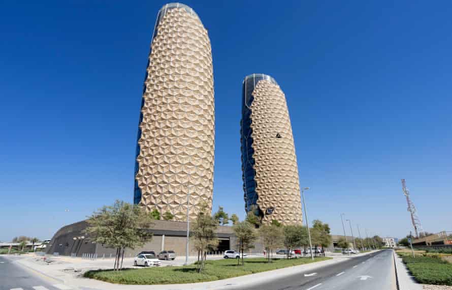 The exterior of Al Bahr towers in Abu Dhabi.