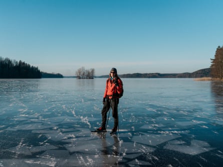 Samppa Tölli standing on the ice of Lake Hiidenvesi in Finland