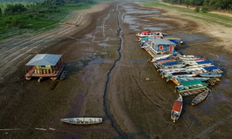 Stranded boats at the dried-up Puraquequara Lake in Manaus.