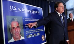 FILE PHOTO: Geoffrey Berman points to a photograph of Jeffrey Epstein in New York<br>FILE PHOTO: Geoffrey Berman, United States Attorney for the Southern District of New York, points to a photograph of Jeffrey Epstein as he announces the financier’s charges of sex trafficking of minors and conspiracy to commit sex trafficking of minors, in New York, U.S., July 8, 2019. REUTERS/Shannon Stapleton/File Photo
