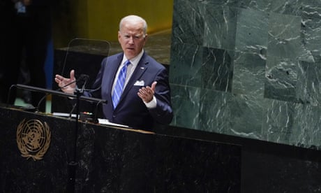 President Joe Biden speaking at the 76th session of the United Nations general assembly in New York.