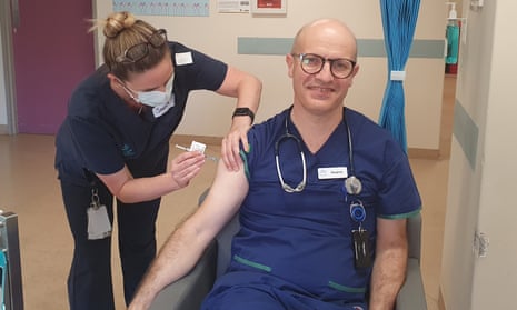 Stephen Parnis getting a Covid vaccination.