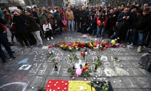 Tributes at Place de la Bourse in Brussels shortly after the attacks in March 2016