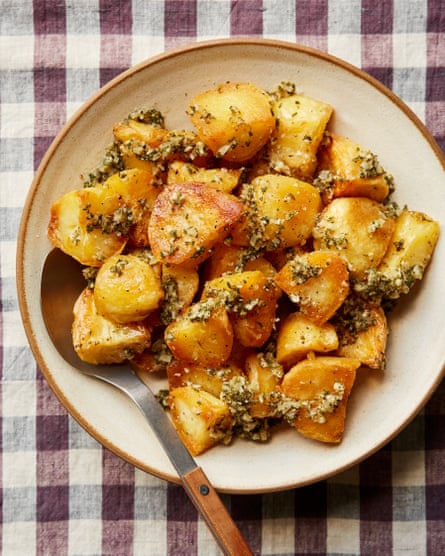 Poppy O’Toole’s achromatic mulled vino roast potatoes.