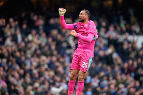 Manchester City's goalkeeper Gianluigi Donnarumma celebrates