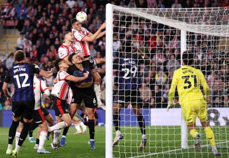 Ross Stewart rises highest to nod home Southampton’s equaliser.