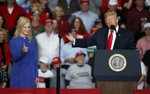 r Dwellinghouse Advisers Kellyanne Conway, left, Give a up and winks as Presidantsial No-trump Speaking during a in Cape Girardeau, Missouri, yesterday.