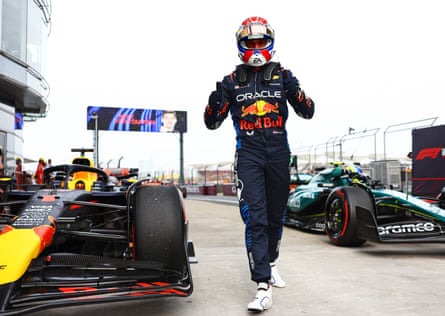 Max Verstappen celebrates after finishing in pole position for Sunday’s Chinese Grand Prix.