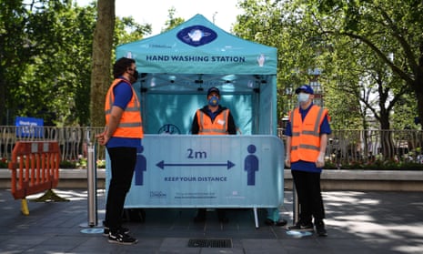 A hand washing station in London, June 2020