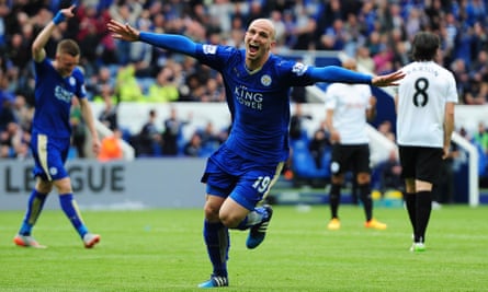 Premier League teams who improved after losing their best players | Premier League 6 Esteban Cambiasso of Leicester City celebrates scoring his team’s fourth goal during the Barclays Premier League match between Leicester City and Queens Park Rangers at The King Power Stadium on May 24, 2015.