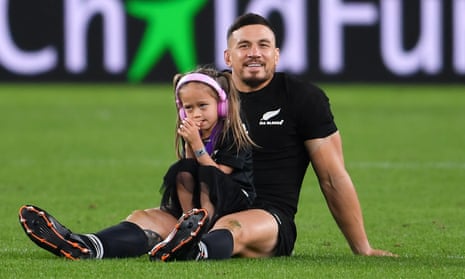 Sonny Bill Williams with his daughter Imaan after New Zealand’s victory over Wales in the bronze match at the recent union World Cup.