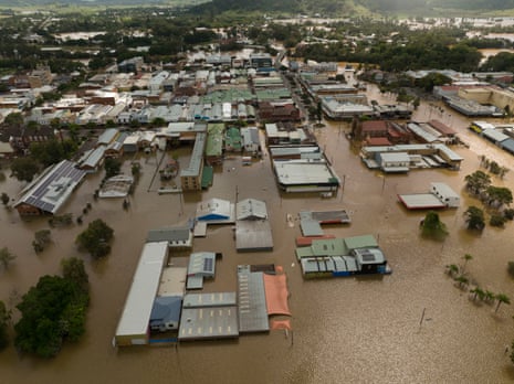 Aerial shot of a flooded Lismore