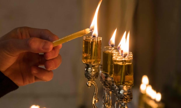 Candles burning during Jewish festival of Hannukah