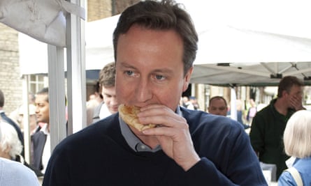 David Cameron eats a pasty on the campaign trail in 2010.