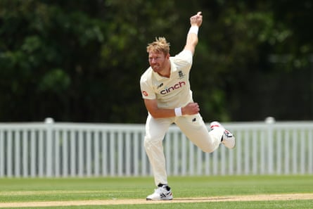 Liam Norwell bowls for England Lions in Australia last winter