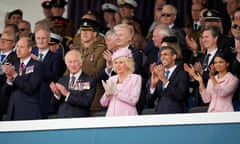 Prince William, King Charles, Queen Camilla and Prime Minister Rishi Sunak with his wife Akshata Murty applaud at a D-Day event in Portsmouth