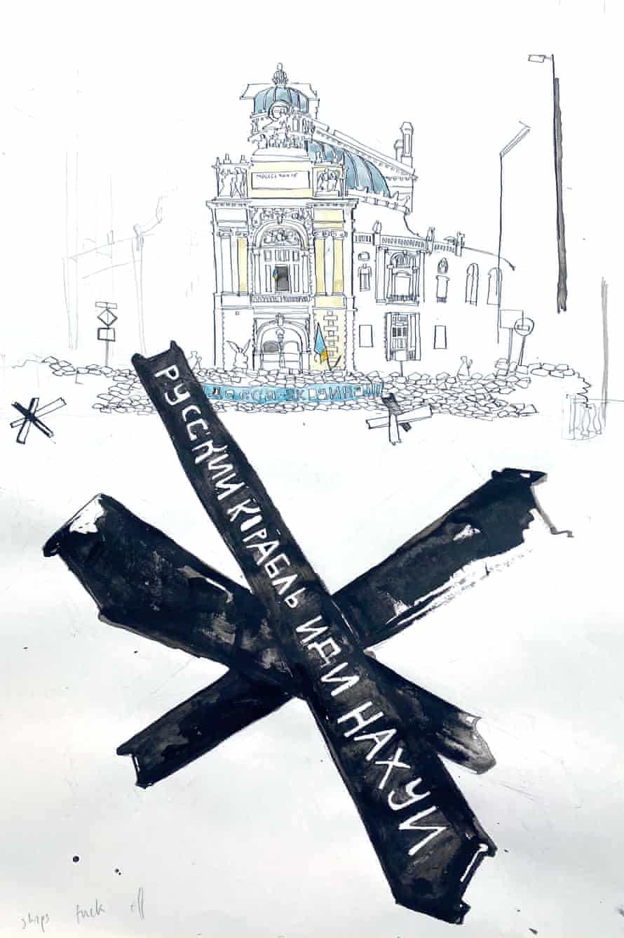 Drawing of Odesa’s Opera and Ballet theatre by George Butler