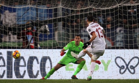 Alessio Romagnoli scores for Milan v Lazio