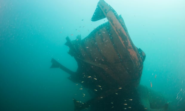 Upside Down Wreck, one of three Japanese second world war ships that lie off the coast of Borneo.