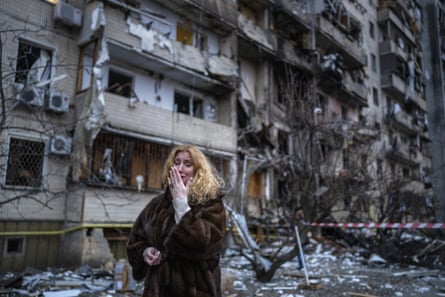 ‘Many people are traumatised’ … the aftermath of a rocket attack in Kyiv in February 2022.