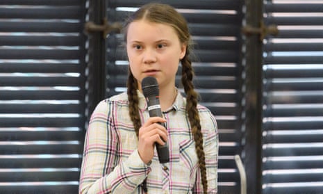Greta Thunberg addresses the UK parliament’s climate change group in April.