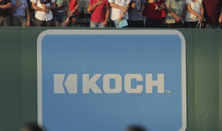 An advertising sign for Koch Industries is shown at Fenway Park in Boston, Massachusetts, on 30 July 2019.