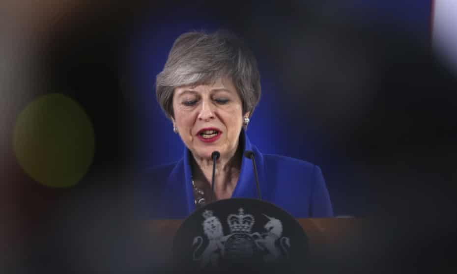 British Prime Minister Theresa May speaks during a media conference at the conclusion of an EU summit in Brussels, 11 April 2019.