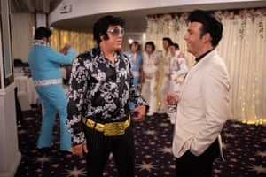 Elvis tribute artists chat backstage