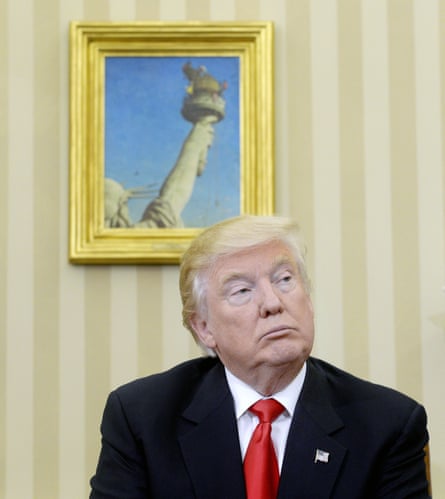 Donald Trump, with Rockwell’s painting behind him.
