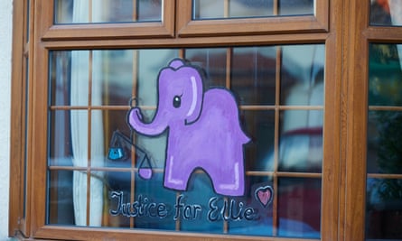 A Justice for Ellie elephant in a house window in Barrow-in-Furness, in support of Eleanor Williams