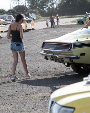 A fan checks out the cars at Melbourne Raceway.