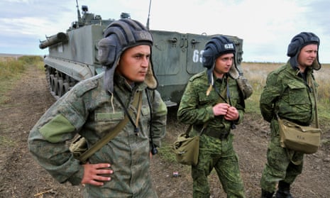 Russian conscripts at military training in the country’s south last October
