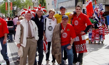 Andy King (second right back row) and family outside the Millennium Stadium before Bristol City's defeat by Brighton in the 2004 Second Division playoff final.