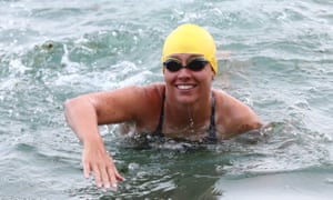 Chloe McCardel sets off from Abbotts Cliff beach near Folkestone as she embarks on a record-breaking swimming attempt across the Channel.