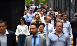 Office workers are seen at lunch break at Martin Place in Sydney