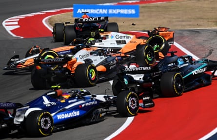 The McLarens of Lando Norris and Oscar Piastri after the sprint race collision.
