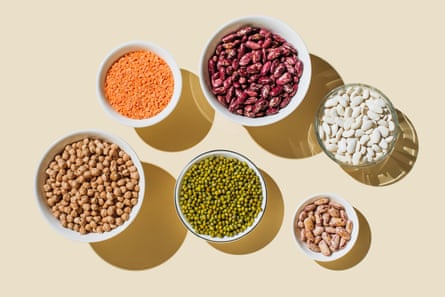Various beans and legumes in bowls